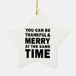 Ornement En Céramique Étoile de Noël moderne joyeuse et reconnaissante