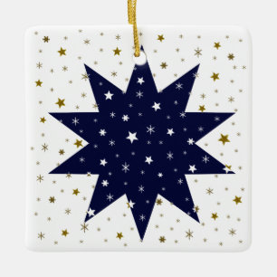 Ornement En Céramique étoiles bleues & étoiles blanches & étoiles brilla