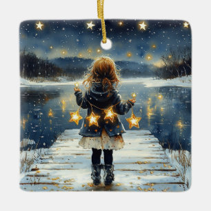 Ornement En Céramique Étoiles d'hiver enchantées Noël pour enfants