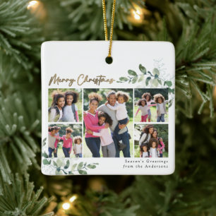 Ornement En Céramique Eucalyptus Photo Gold Foil Joyeux Noël