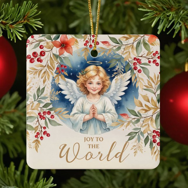 Ornement En Céramique Exquisite Christmas Angel Flowers Victorian  (Classic Romantic Exquisite Christmas Angel with Flowers Victorian-Themed Inspired Ceramic Christmas )