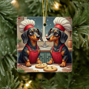 Ornement En Céramique Fabricants de biscuits de Noël Teckel Fête de pein