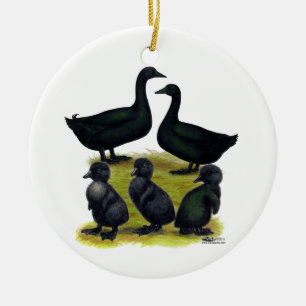 Ornement En Céramique Famille Cayuga Duck