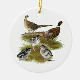 Ornement En Céramique Famille de faisan de Ringneck