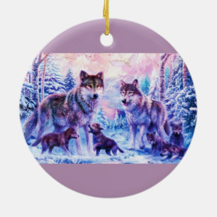 Ornement En Céramique Famille de loup