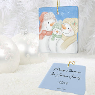 Ornement En Céramique Famille de Neige mignonne