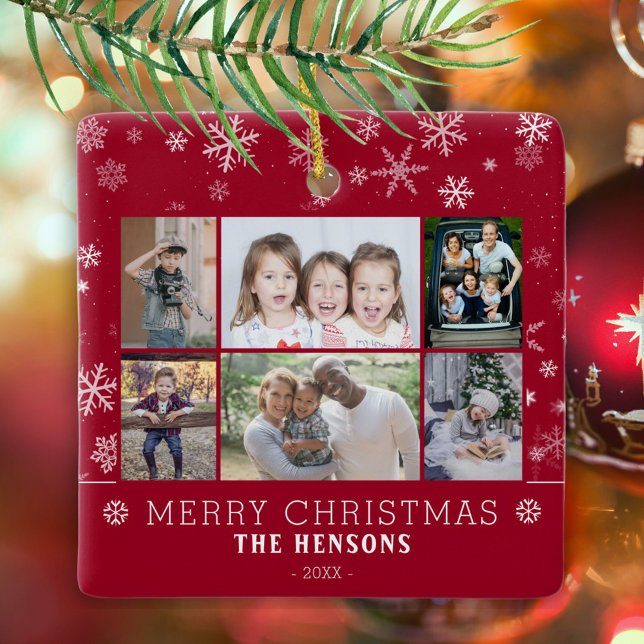 Ornement En Céramique Famille de Noël moderne 6 Photo Collage (Créateur téléchargé)