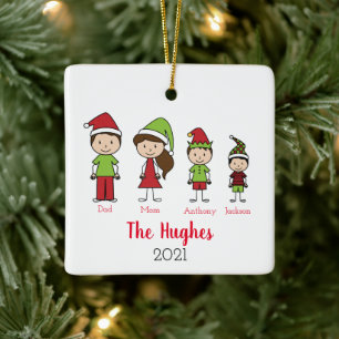 Ornement En Céramique Famille de Noël personnalisée de 4