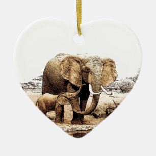 Ornement En Céramique Famille des éléphants