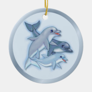 Ornement En Céramique Famille Dolphin