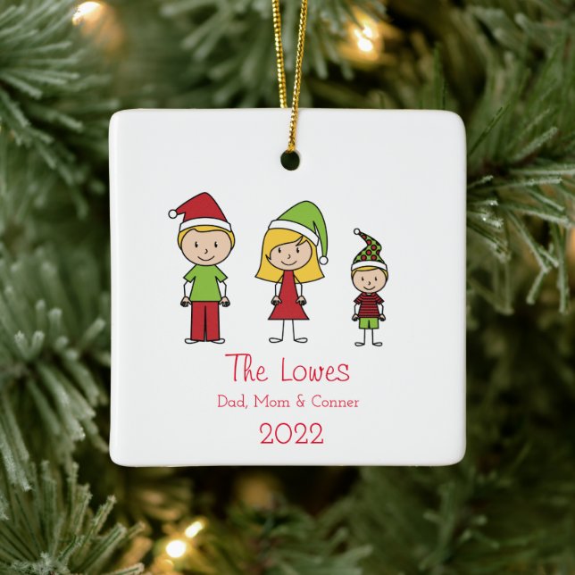Ornement En Céramique Famille mignonne de 3 Noël (Arbre)