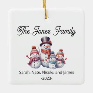 Ornement En Céramique Famille personnalisable de 4 Snowman Holiday