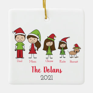 Ornement En Céramique Famille personnalisée avec chien Noël