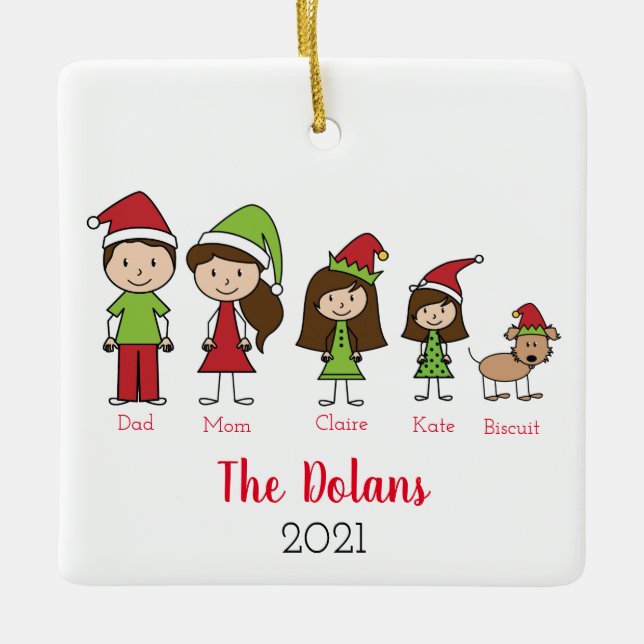 Ornement En Céramique Famille personnalisée avec chien Noël (Devant)