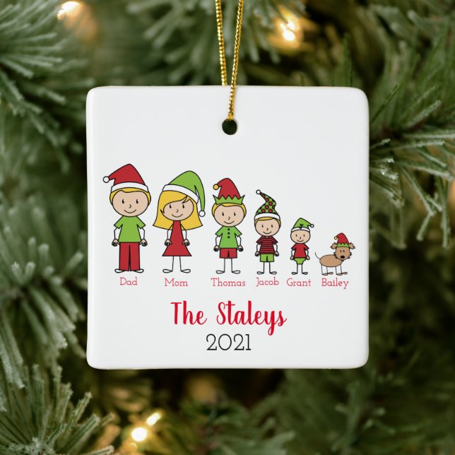Ornement En Céramique Famille personnalisée mignonne avec Noël de chien (Arbre)