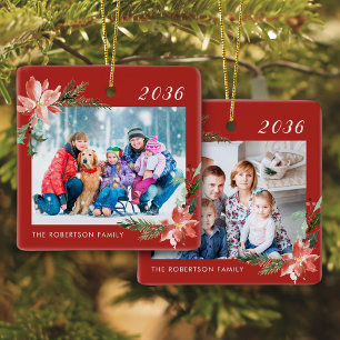 Ornement En Céramique Famille Photo Rouge Noël