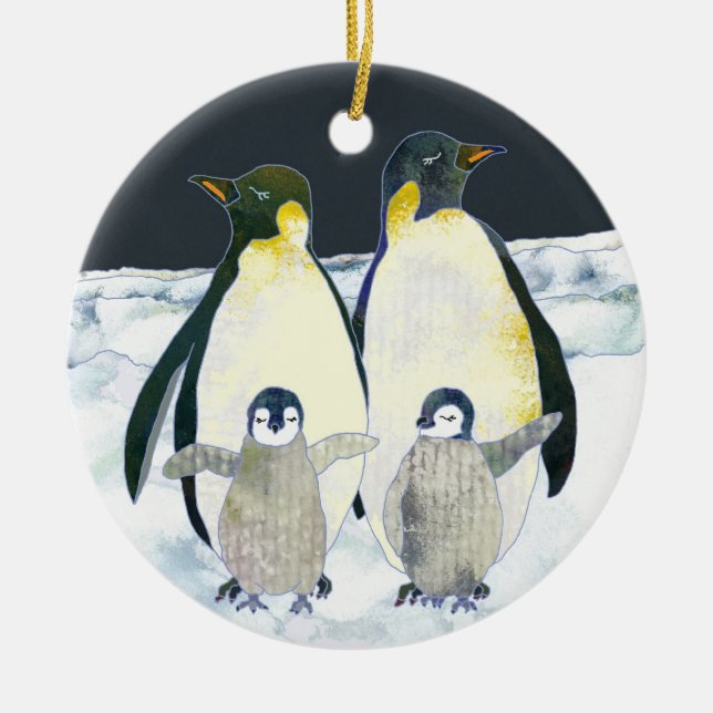Ornement En Céramique Famille Pingouin mignonne Noël d'hiver (Devant)