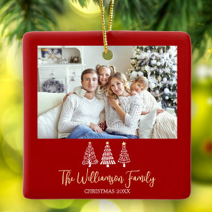 Ornement En Céramique Famille rouge Noël Photo Arbres stylés Script