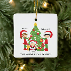 Ornement En Céramique Famille sucrée de 3 Noël personnalisé