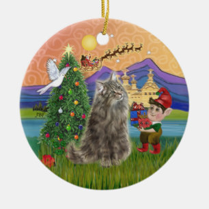 Ornement En Céramique Fantaisie de Noël - Chat des Forêts Norvégiennes