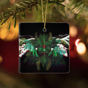 Ornement En Céramique Fantaisie mystique de l'hiver Homme vert païen cel