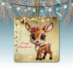 Ornement En Céramique Faon, Biche 🦌 🎄Joyeux Noël doré