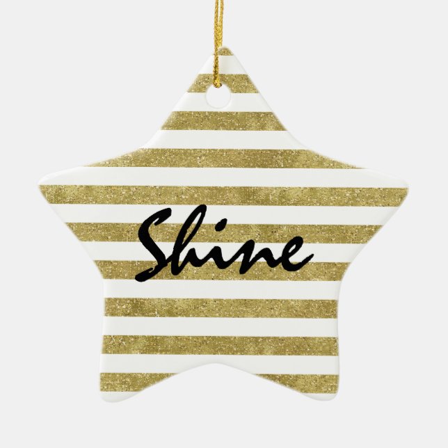 Ornement En Céramique Faux Glittery Gold Stripes brillant (Devant)