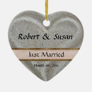 Ornement En Céramique Faveur en forme de coeur de mariage de sable de