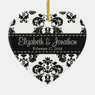 Ornement En Céramique Faveur noire et blanche personnalisée de mariage