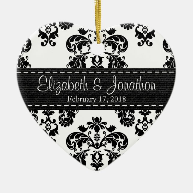 Ornement En Céramique Faveur noire et blanche personnalisée de mariage (Devant)