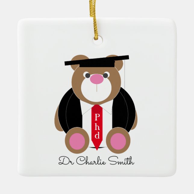 Ornement En Céramique Félicitations à l'ours de doctorat (Devant)