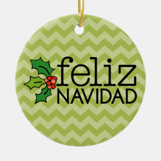 Ornement En Céramique Feliz Navidad avec les chevrons verts