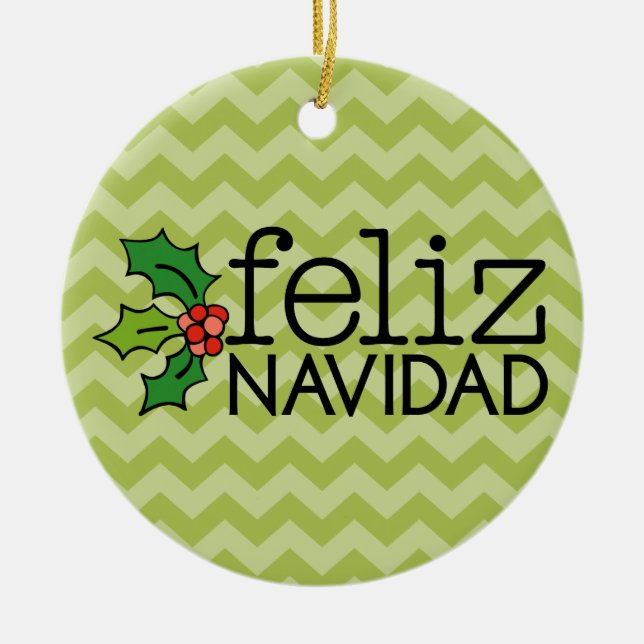 Ornement En Céramique Feliz Navidad avec les chevrons verts (Devant)