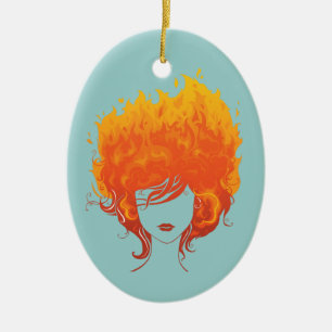 Ornement En Céramique Femme de roux, cheveux du feu rouge