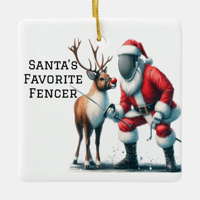 Ornement En Céramique Fencer favori Père Noël personnalisé (Devant)