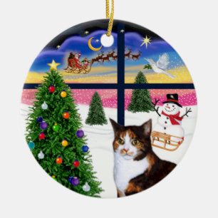 Ornement En Céramique Fenêtre de Noël - Chat calico (Amér.Short Hair)