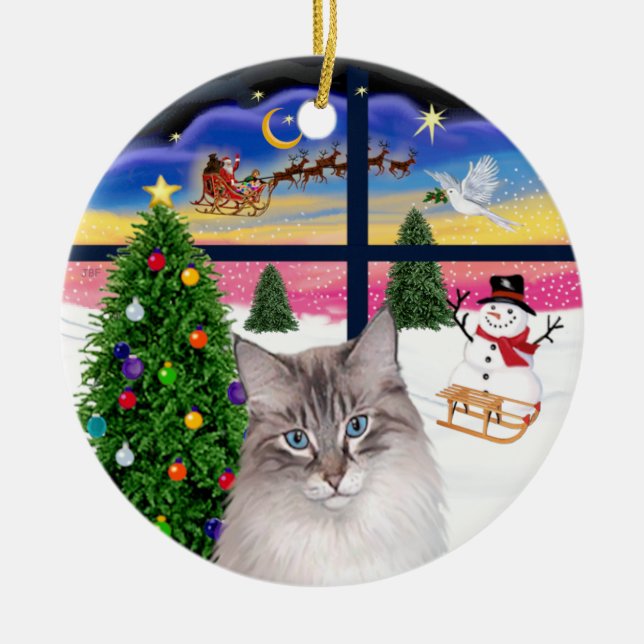 Ornement En Céramique Fenêtre de Noël - chat Ragdoll (Devant)