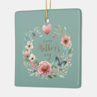 Ornement En Céramique Fer de fleurs avec un papillon Joyeuse fête des mè