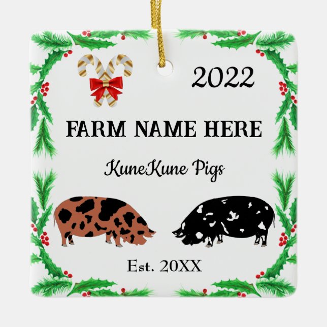 Ornement En Céramique Ferme à cochon Kune Kune personnalisée Noël #2 (Devant)
