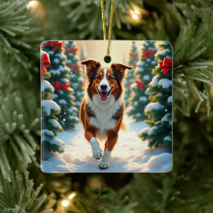Ornement En Céramique Ferme de Noël à l'Australian Shepherd