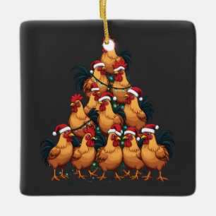 Ornement En Céramique Ferme de poulets de Noël Amoureux Drôle de Vacance