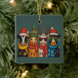 Ornement En Céramique Ferme de vache de Noël Ferme de Santa Highland 