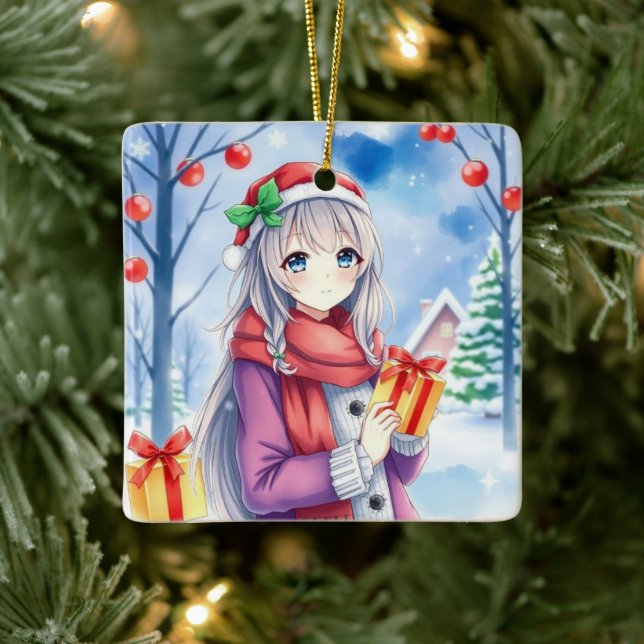 Ornement En Céramique Festive Anime Girl in Whimsical Village Noël (Arbre)