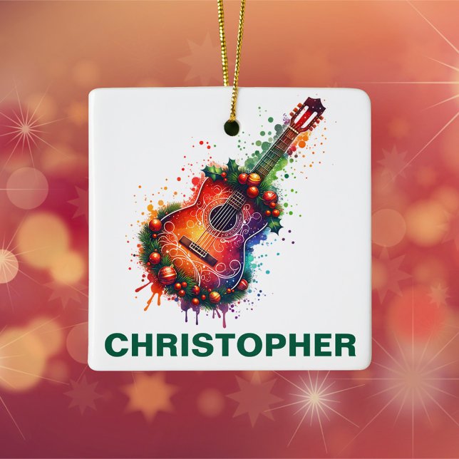 Ornement En Céramique Festive Christmas Acoustic Guitar (Créateur téléchargé)