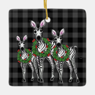 Ornement En Céramique Festive Christmas Zebras, red green cruath