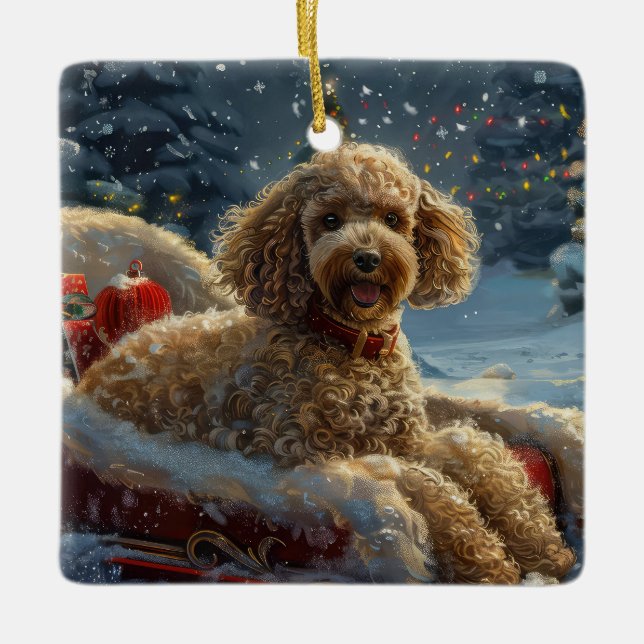 Ornement En Céramique Festive de Noël du chien de caniche (Devant)