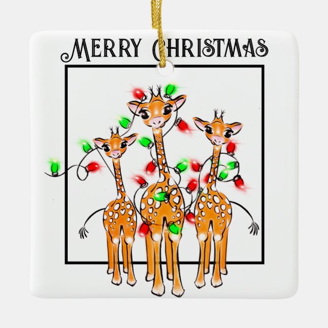 Ornement En Céramique Festive girafe rouge vert scintillant (Devant)