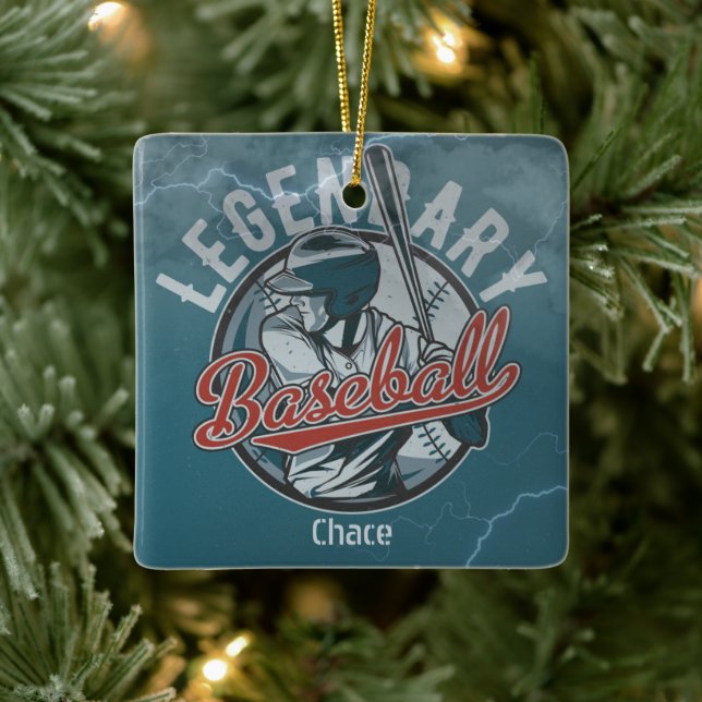 Ornement En Céramique Fête Bleue De Baseball Légendaire Rétro (Arbre)