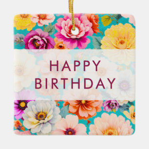 Ornement En Céramique Fête d'anniversaire florale rétro moderne personna