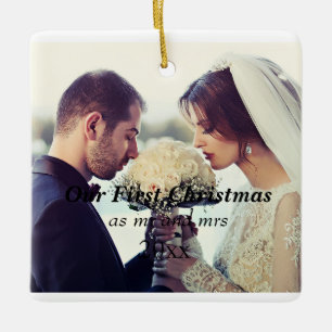 Ornement En Céramique fête de mariage, cadeau mariage, Notre premier Noë